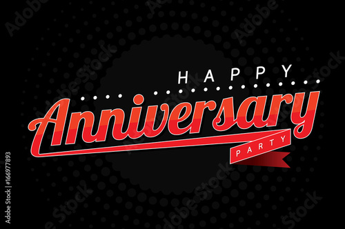 happy anniversary party, logo, banner design on black background