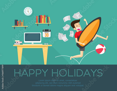 happy holiday, Businessman going for vacation and holiday concept