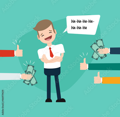 Businessman posing, talking and demonstrating self-confidence. Vector illustration