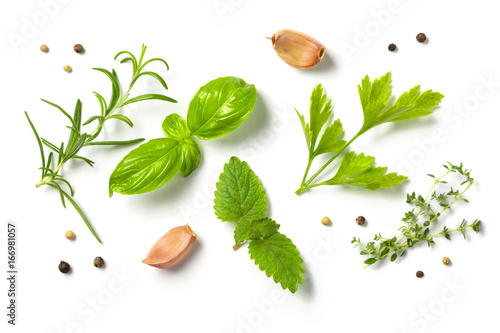 Fotografija Selectionof herbs and spices, isolated