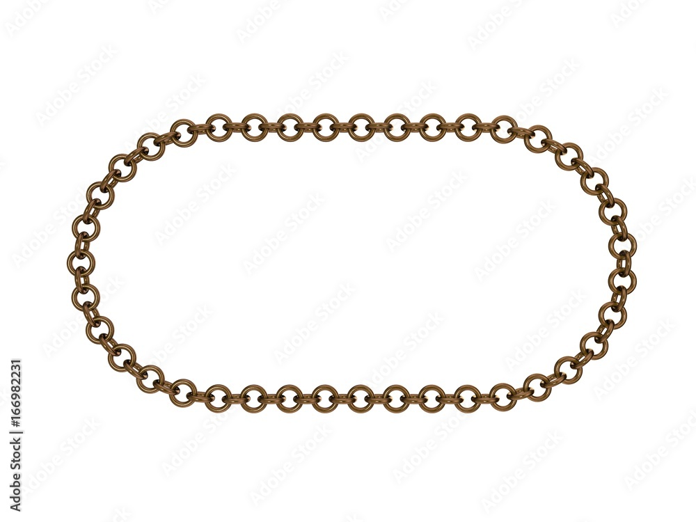 Bronze chain. Isolated on white background. Rounded frame. Bronze chain. Isolated on white background. Rounded frame.