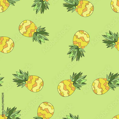 Vector Seamless Background Pattern with Pineapples. Hand drawn