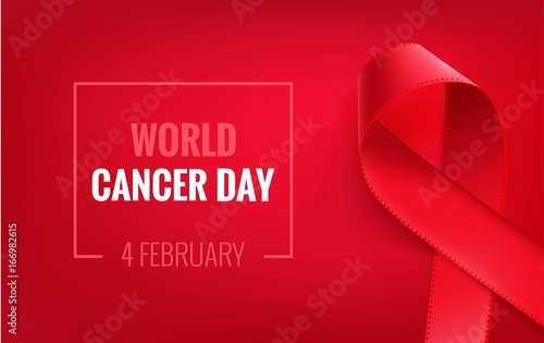 Cancer awareness  Ribbon Background. 4 February world cancer day horizontal poster. Vector illustration