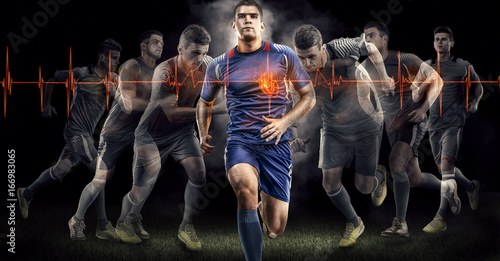 Soccer action isolated on black. beating heart effect
