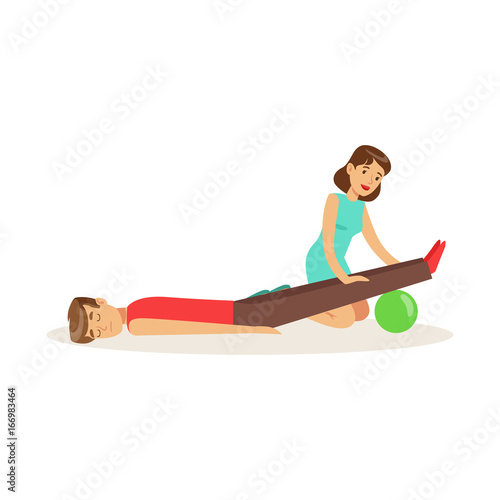 Woman providing first aid procedure to a lying injured man vector Illustration