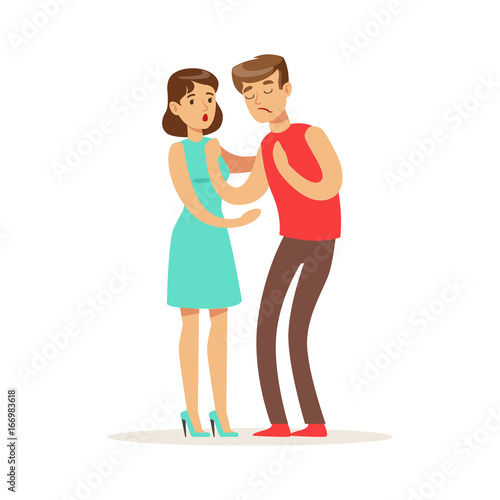 Woman helping a man with heart attack, first aid vector Illustration
