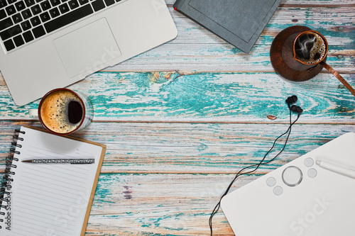 Wallpaper Mural Freelancer workspace concept in top view Torontodigital.ca