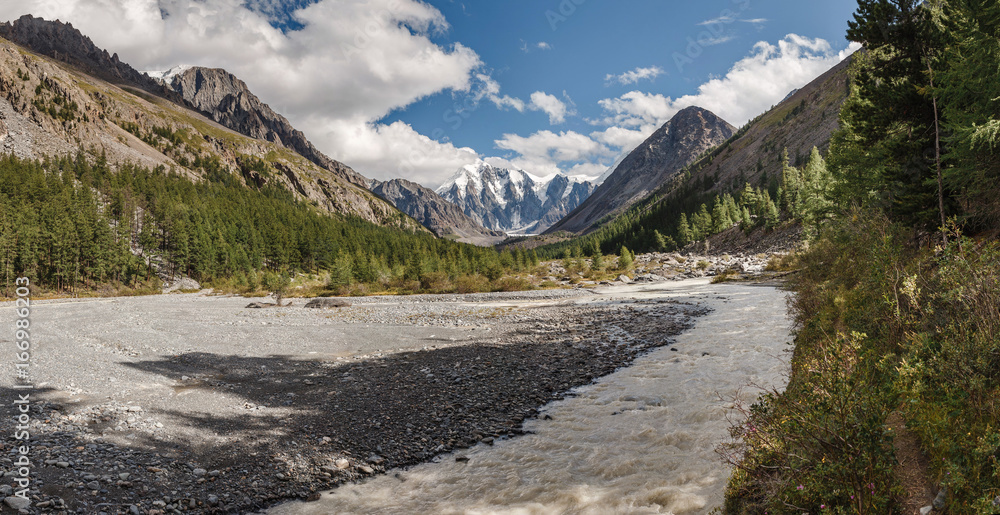 The disappeared lake Maashei or Majoy panorama at the Altai mountains, Russia