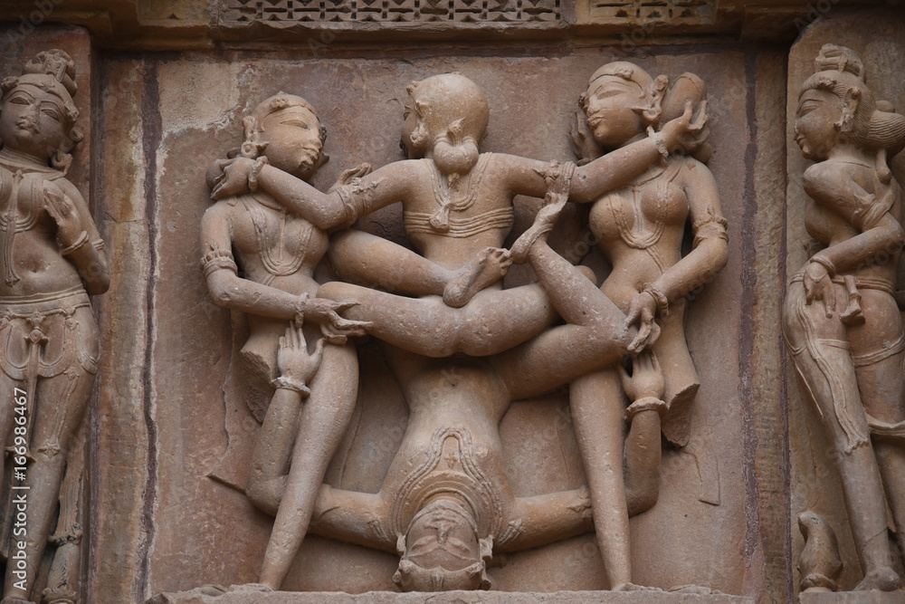 Sculpture at Kandariya Mahadeva Temple (the Great God of the Cave)  at Khajuraho in Madhya Pradesh, India