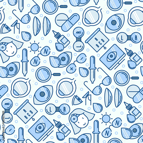 Ophthalmology seamless pattern with vision care thin line icons. Vector illustration for banner, web page, print media.