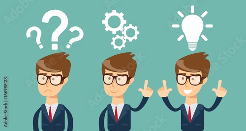 Thinking. Businessman solving a problem business concept . Stock vector illustration for poster, greeting card, website, ad, business presentation, advertisement design.