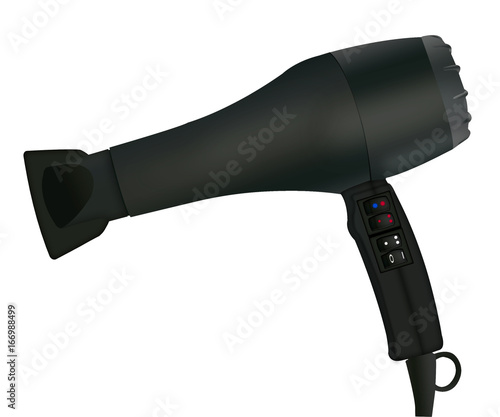 Black hair dryer isolated on white background