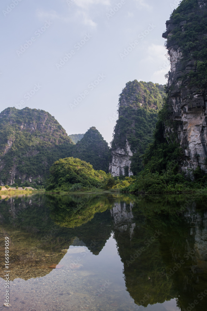 Limestone Landscape with Lake and Reflection, Tam Coc, Vietnam Limestone Landscape with Lake and Reflection, Tam Coc, Vietnam