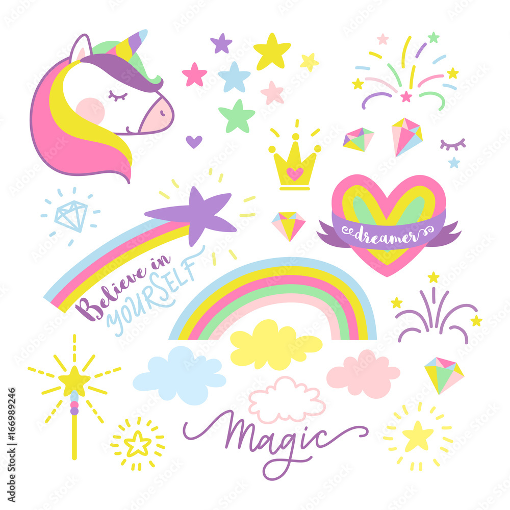 Vector unicorn set