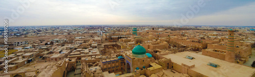 Aerial panorama view to Khiva old city in Uzbekistan photo