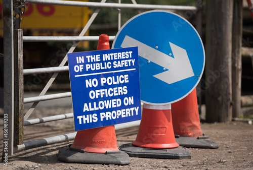 blackpool, england, 31/07/2017 Anti shale gas fracking protestors signs outside the cuadrilla fracking site at Preston New Road in Lancashire.Fracking is dangerous. photo