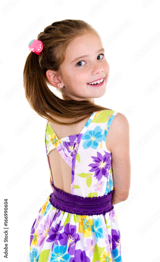 Adorable smiling little girl child back isolated Adorable smiling little girl child back isolated