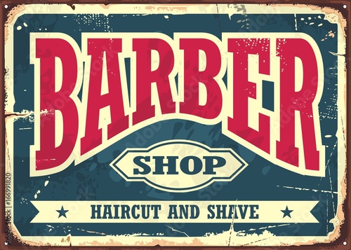 Barber shop hipster haircut and shave vintage sign template. Barbershop retro poster layout.