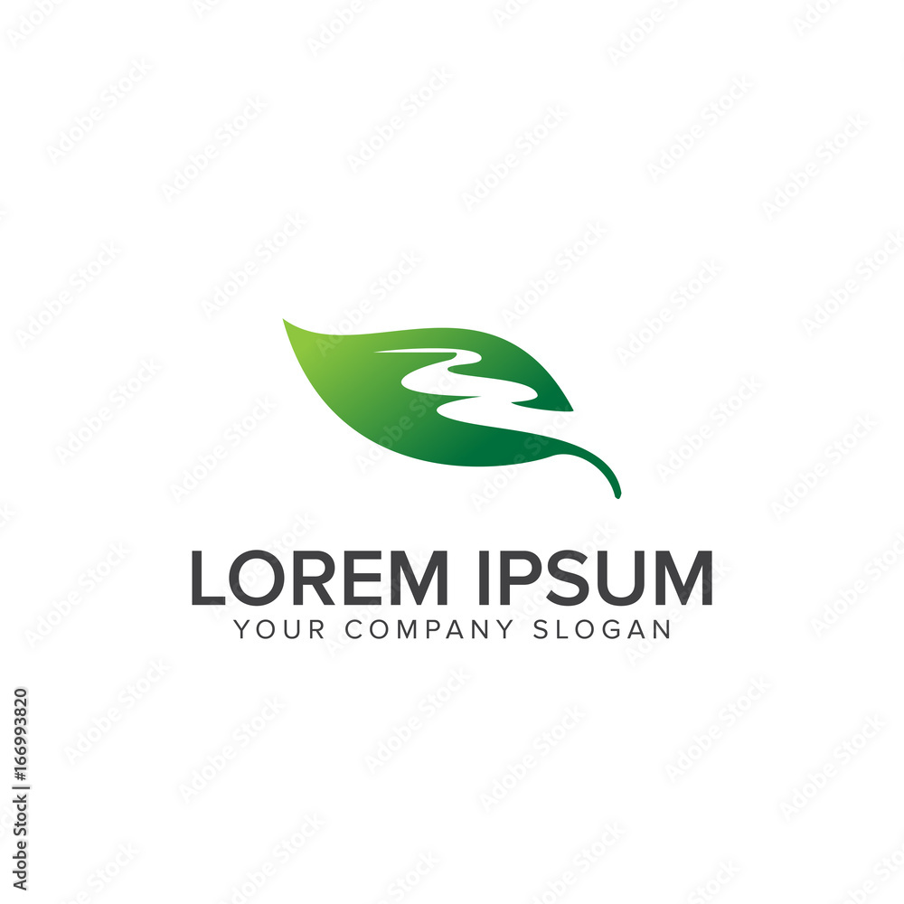 Fototapeta premium Leaf road logo design concept template