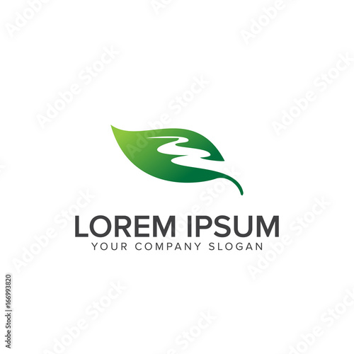 Leaf road logo design concept template