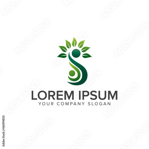leaf people logo design concept template