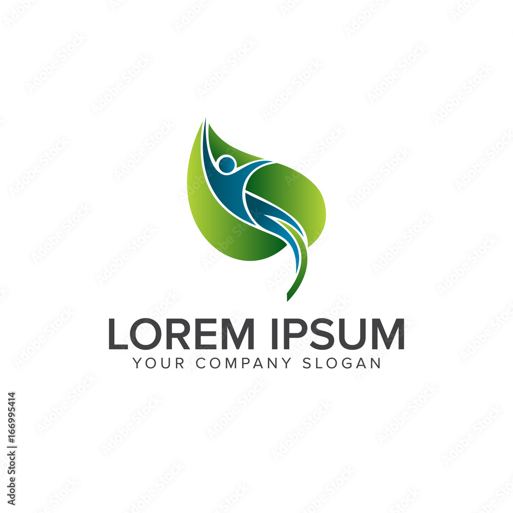 Fototapeta premium Natural people leaf logo design concept template