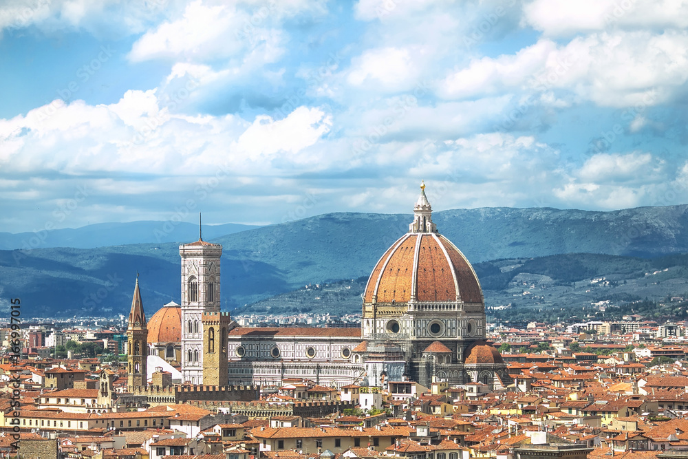 Italy, Florence. View of the Cathedral of Santa Maria del Fiore from Piazzale Michelangelo.