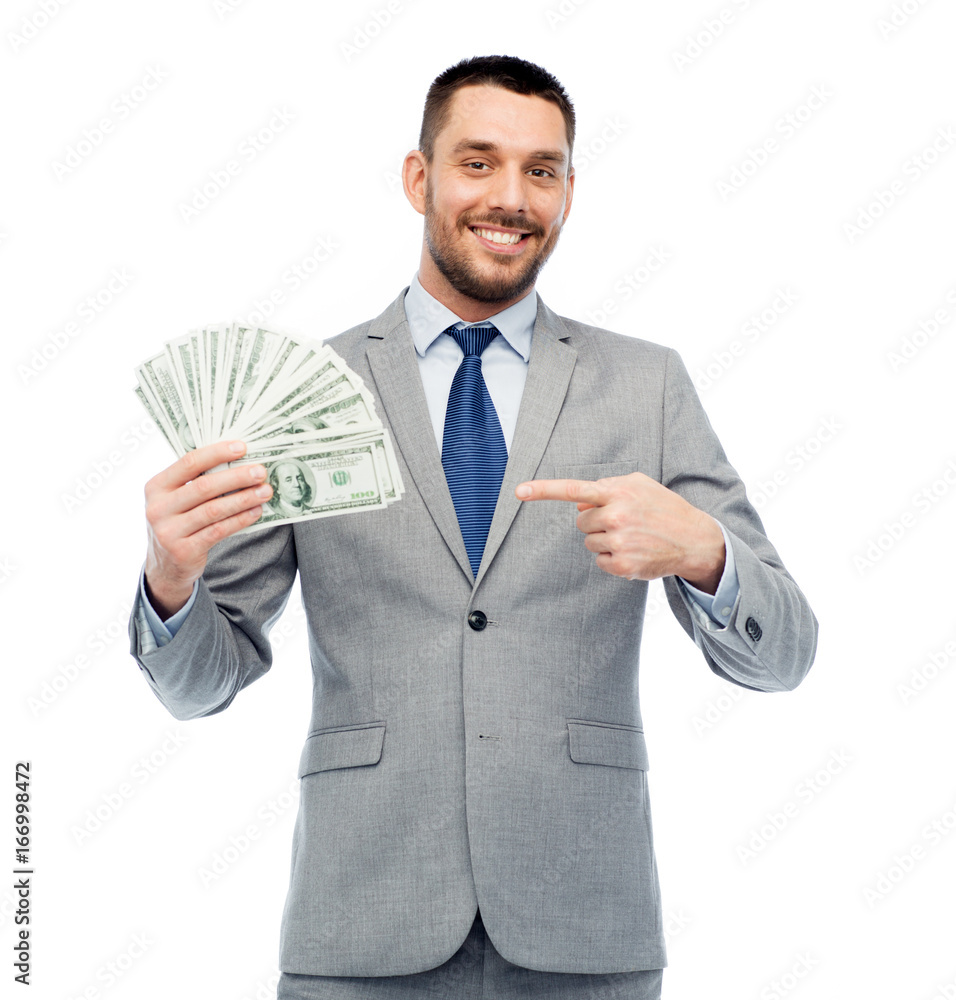 smiling businessman with american dollar money smiling businessman with american dollar money
