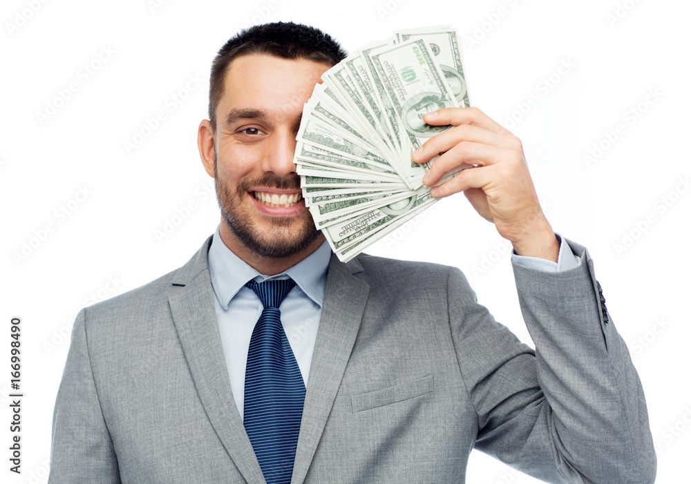 smiling businessman with american dollar money smiling businessman with american dollar money