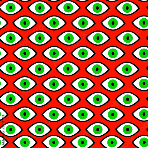 Green eye witch, halloween,psychedelic  seamless pattern, red ba