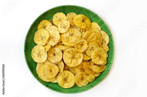 Plantain chips isolated on white