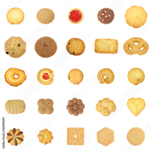 collection cookies set on white background photo