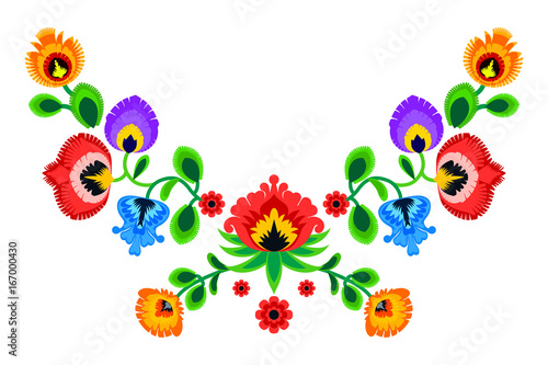 Folk embroidery ornament with flowers. Traditional authentic polish pattern decoration - wycinanka, Wzory Lowickie