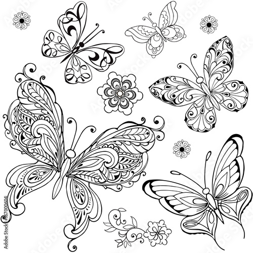 Collection of decorative butterflies for anti Stresa Coloring