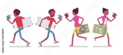 Black male and female tourist running