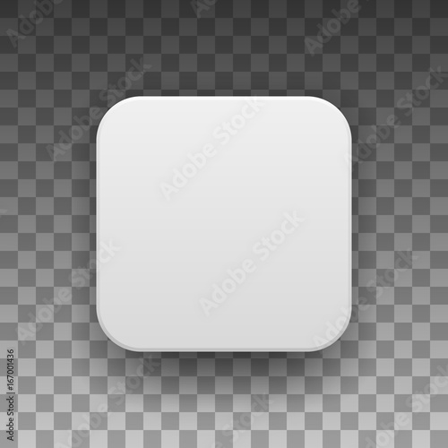 White abstract app icon, blank button template with realistic shadow and light background for design concepts, web sites, user interfaces, UI, applications, apps, mock-ups. Vector illustration.