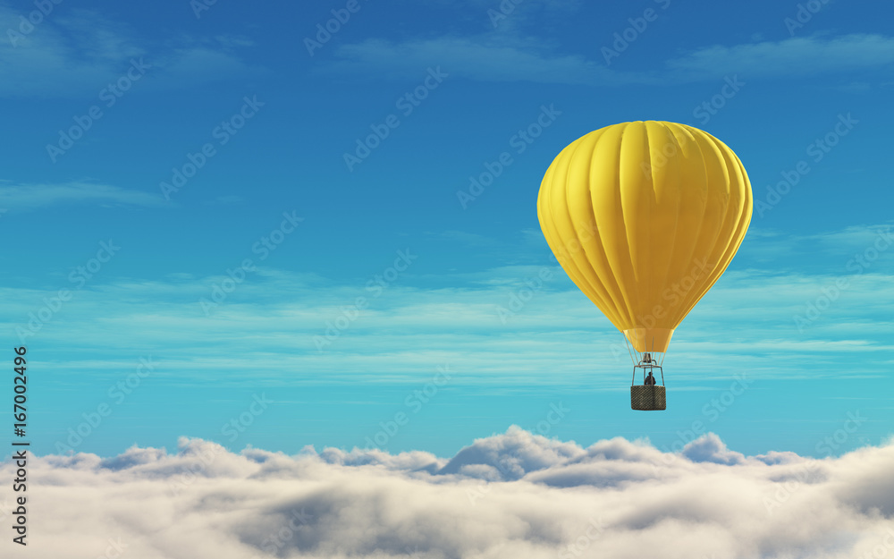 Man in a hot air balloon yellow Man in a hot air balloon yellow