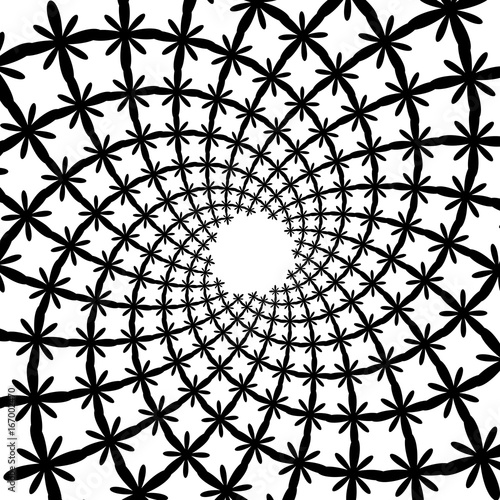 Background, pattern, black and white spiral pattern. Round centered Halftone illustration. Flower, petal, petals, movement photo
