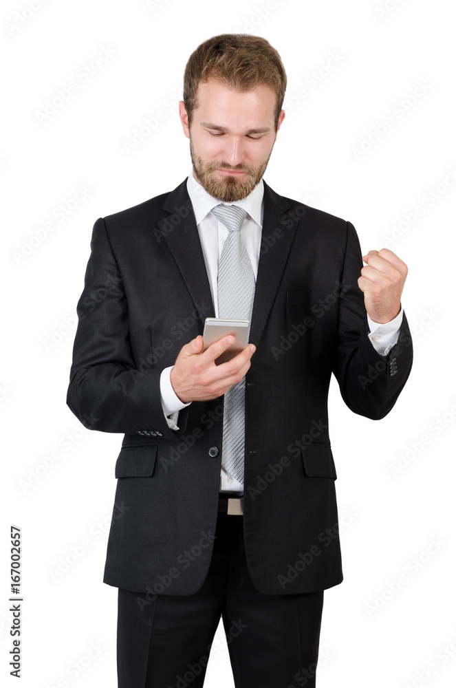 Portrait of a happy businessman with a clenched fist Portrait of a happy businessman with a clenched fist