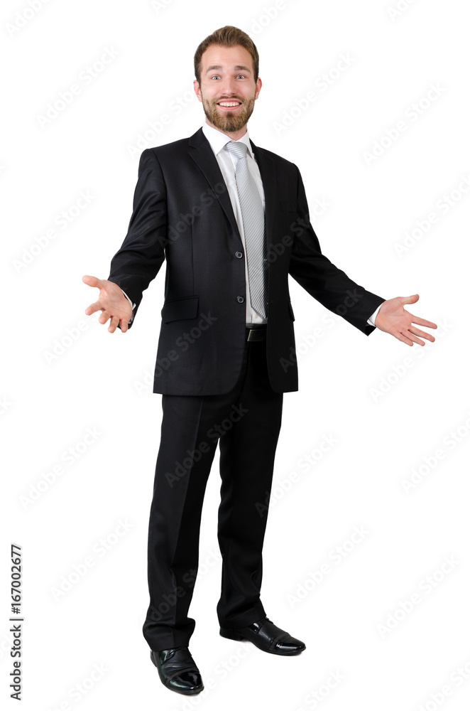 Full length portrait of a business with arms opened Full length portrait of a business with arms opened