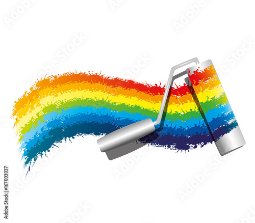 Paint roller and rainbow.