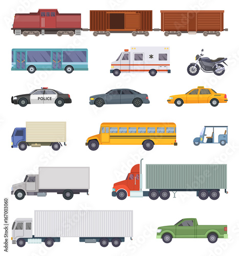 Vector illustration of automobile, trucks and motorcycles isolate on white