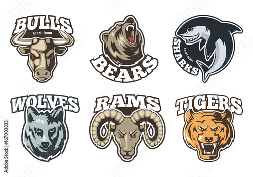 Sport labels set with different animals. Company mascot design