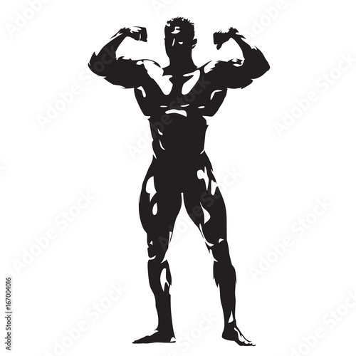 Posing bodybuilder, abstract vector silhouette