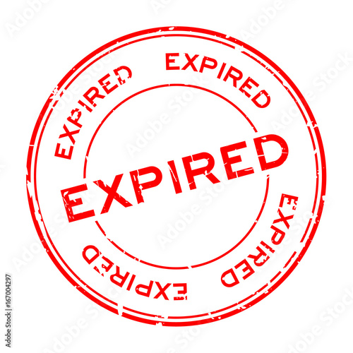 Grunge red expired round rubber seal stamp on white background