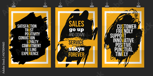 Customer service quote set on grunge stain. Poster set for wall mock up set. A4. Easy to edit
