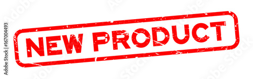 Grunge red new product square rubber seal stamp on white background