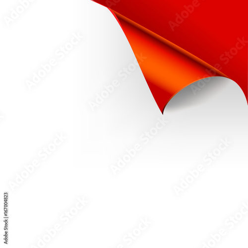 Paper curled glossy page corners folds. Vector illustration template for poster red color
