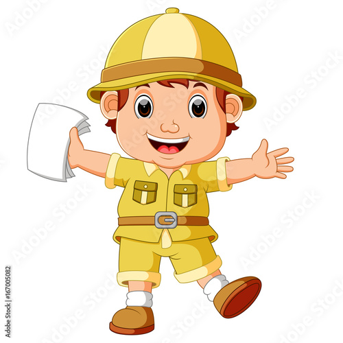 cute hiker boy holding paper
