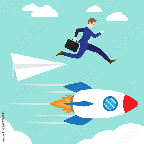 Businessman Jumping To Rocket